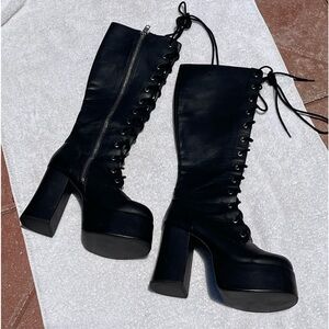 Dollskill knee high platform black boots